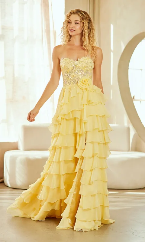 Strapless Ruffled Prom Gown: Amelia Couture 7087 sold by PromGirl