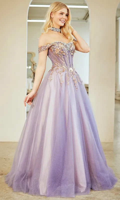 Off-Shoulder Prom Ball Gown: Amelia Couture 8063 sold by PromGirl