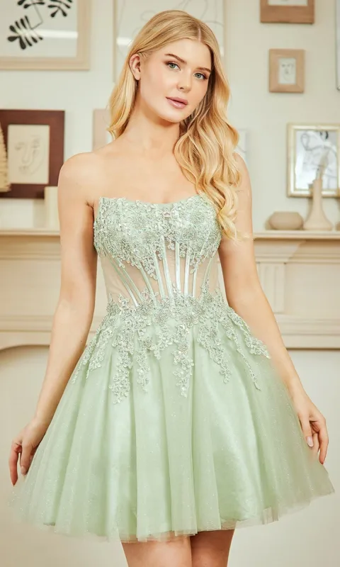 Strapless Short Party Dress: Amelia Couture 9083S sold by PromGirl