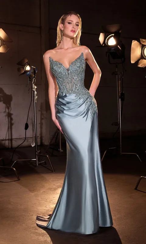 Beaded-Corset Strapless Prom Gown: Ladivine CD714 sold by PromGirl