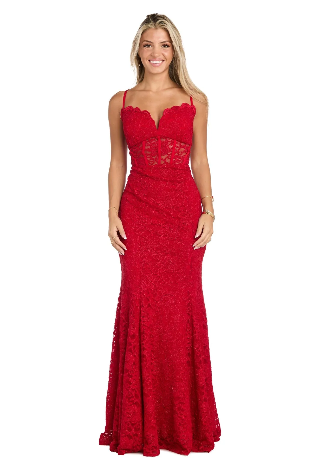 Long Red Lace Prom Dress: Morgan 19069 sold by PromGirl product image thumbnail 5
