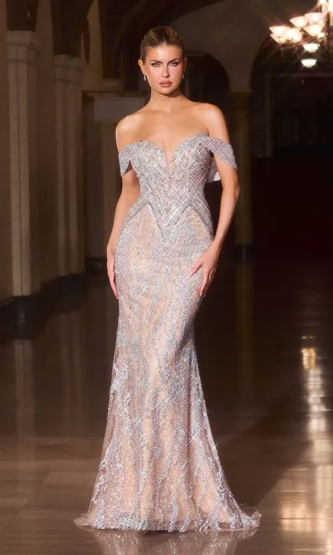 Off-Shoulder Bead Long Prom Dress: Ladivine CD693 sold by PromGirl