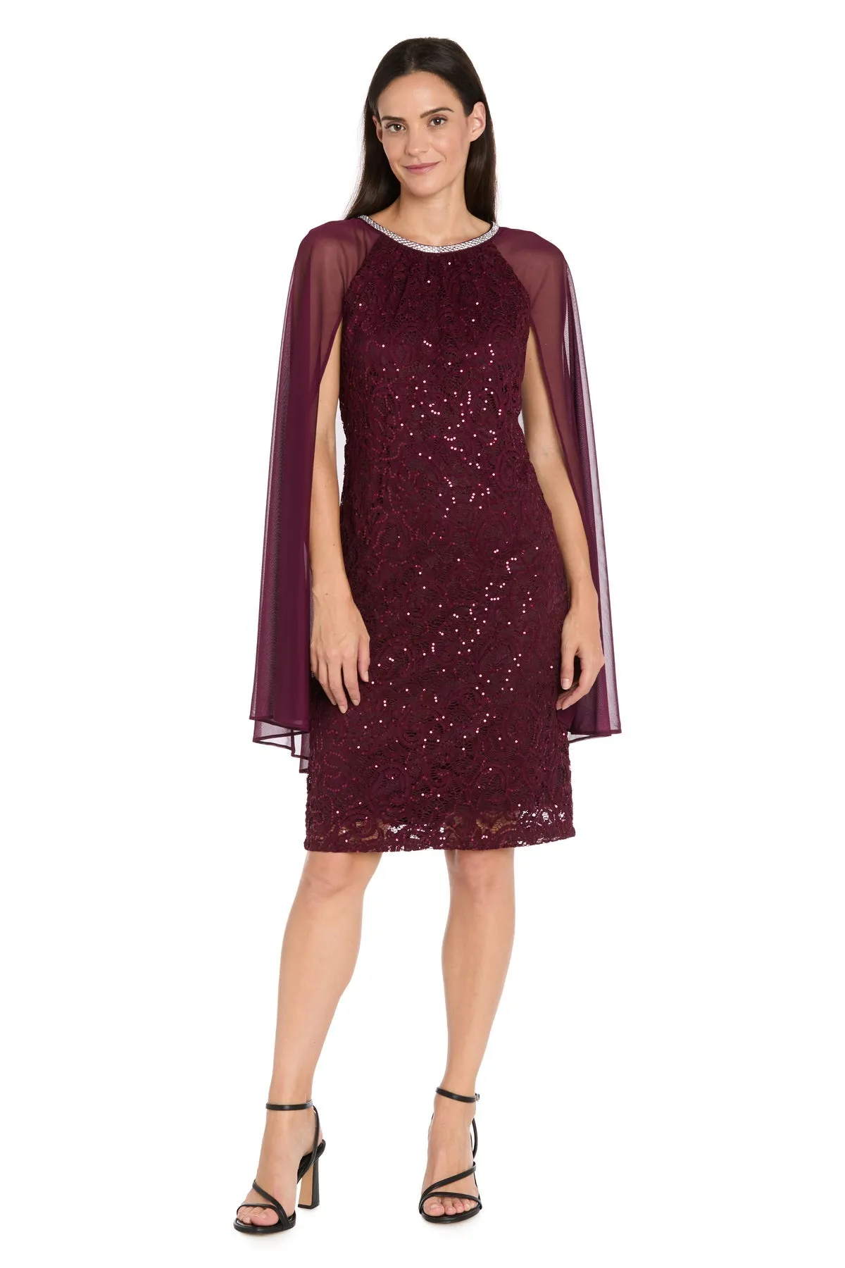 Knee-Length Cape Party Dress: R&M Richards 3864 sold by PromGirl product image thumbnail 5