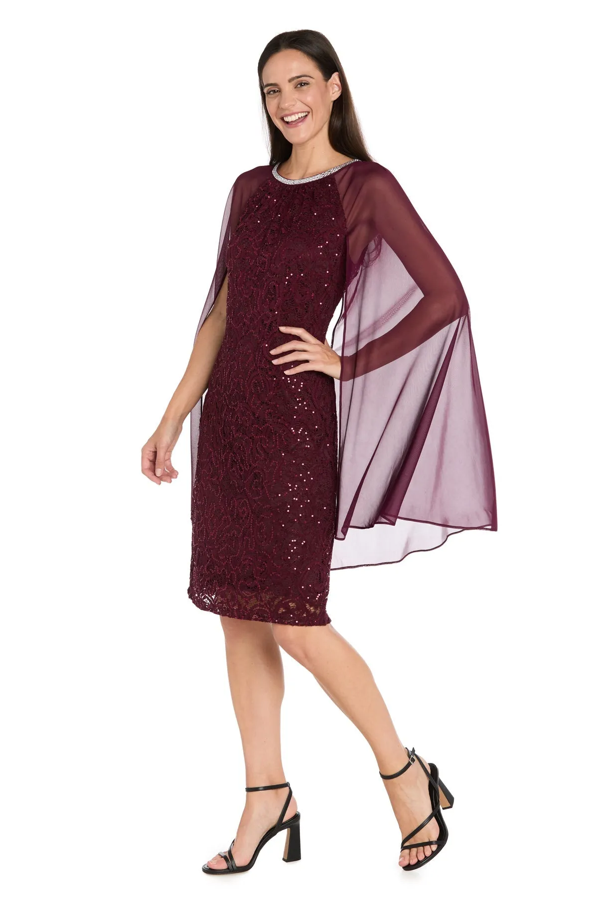 Knee-Length Cape Party Dress: R&M Richards 3864 sold by PromGirl product image thumbnail 4