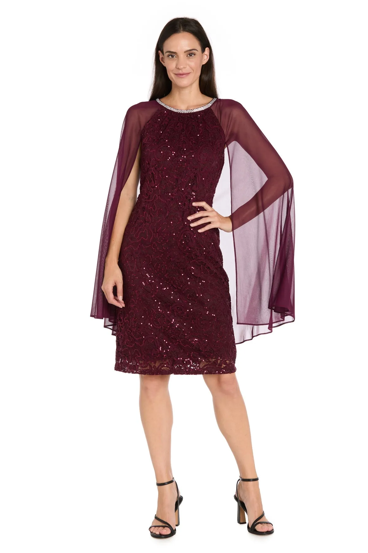 Knee-Length Cape Party Dress: R&M Richards 3864 sold by PromGirl