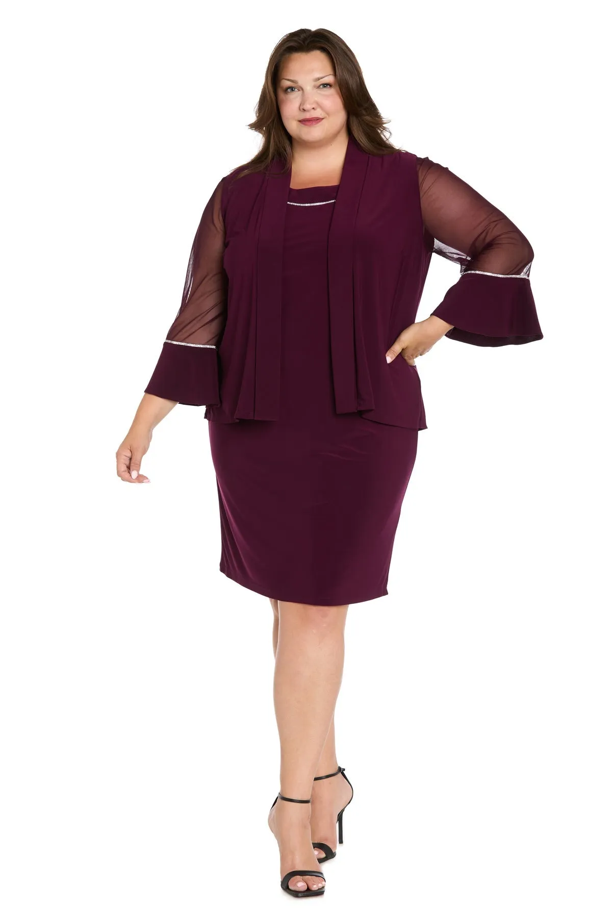 Short Plus-Size Jacket Party Dress: R&M Richards 3747W sold by PromGirl