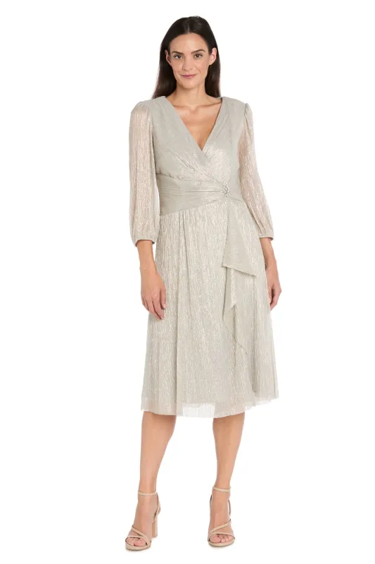 Metallic Knee-Length Party Dress: R&M Richards 3741 sold by PromGirl