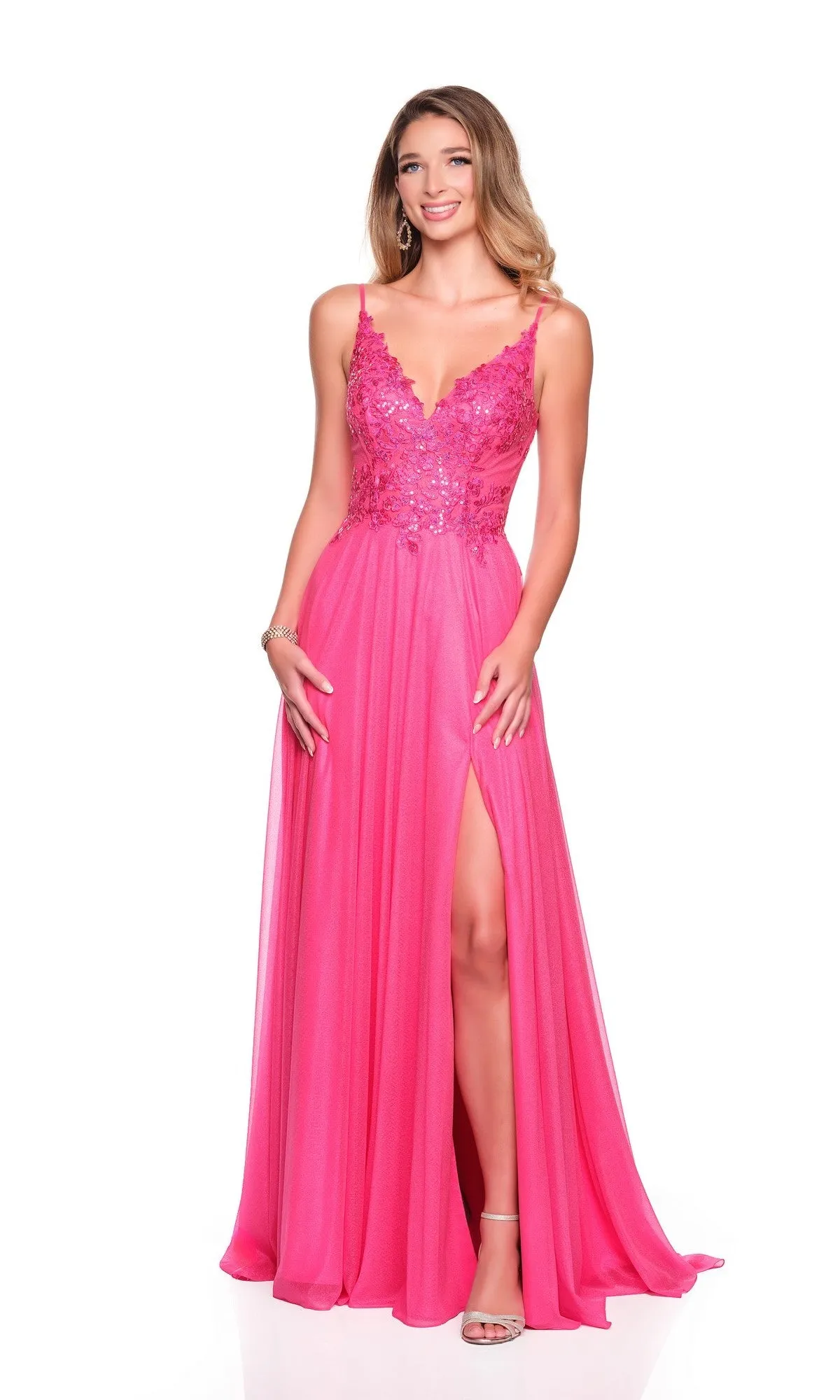Flowy Hot Pink Prom Dress: Dave and Johnny 12570 sold by PromGirl