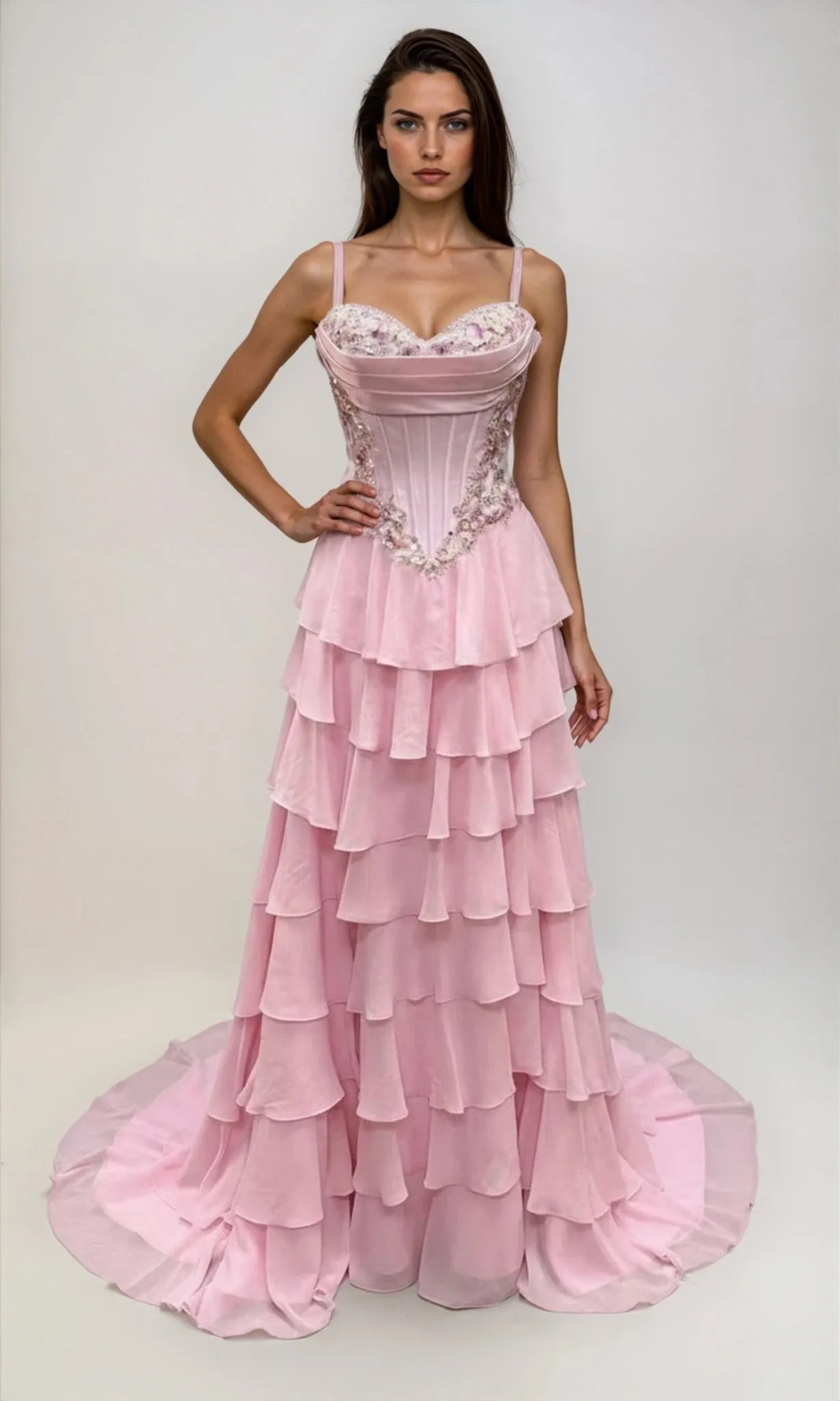 Long Tiered A-Line Prom Dress: Dave & Johnny 12966 sold by PromGirl product image thumbnail 5