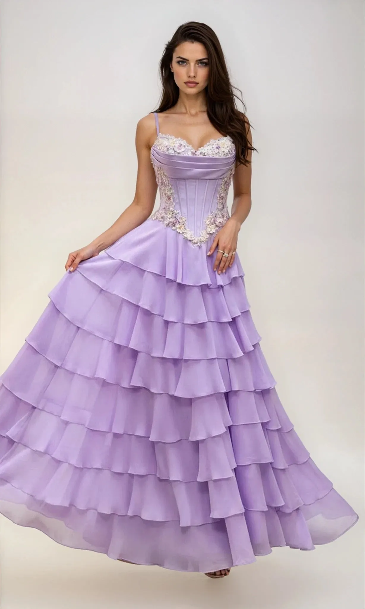 Long Tiered A-Line Prom Dress: Dave & Johnny 12966 sold by PromGirl product image thumbnail 4