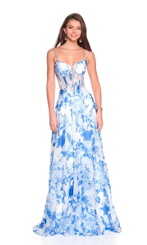 Blue Floral Prom Dress: Dave & Johnny 12188 sold by PromGirl