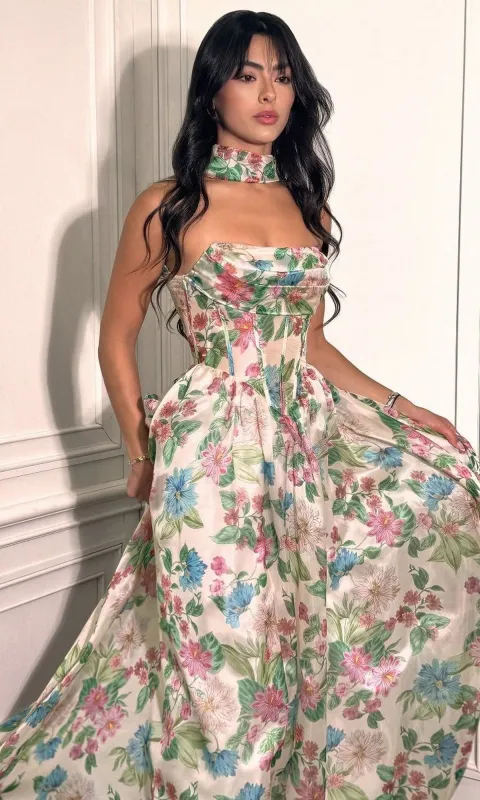 Long Floral-Print Prom Dress: Andrea and Leo A1425 sold by PromGirl