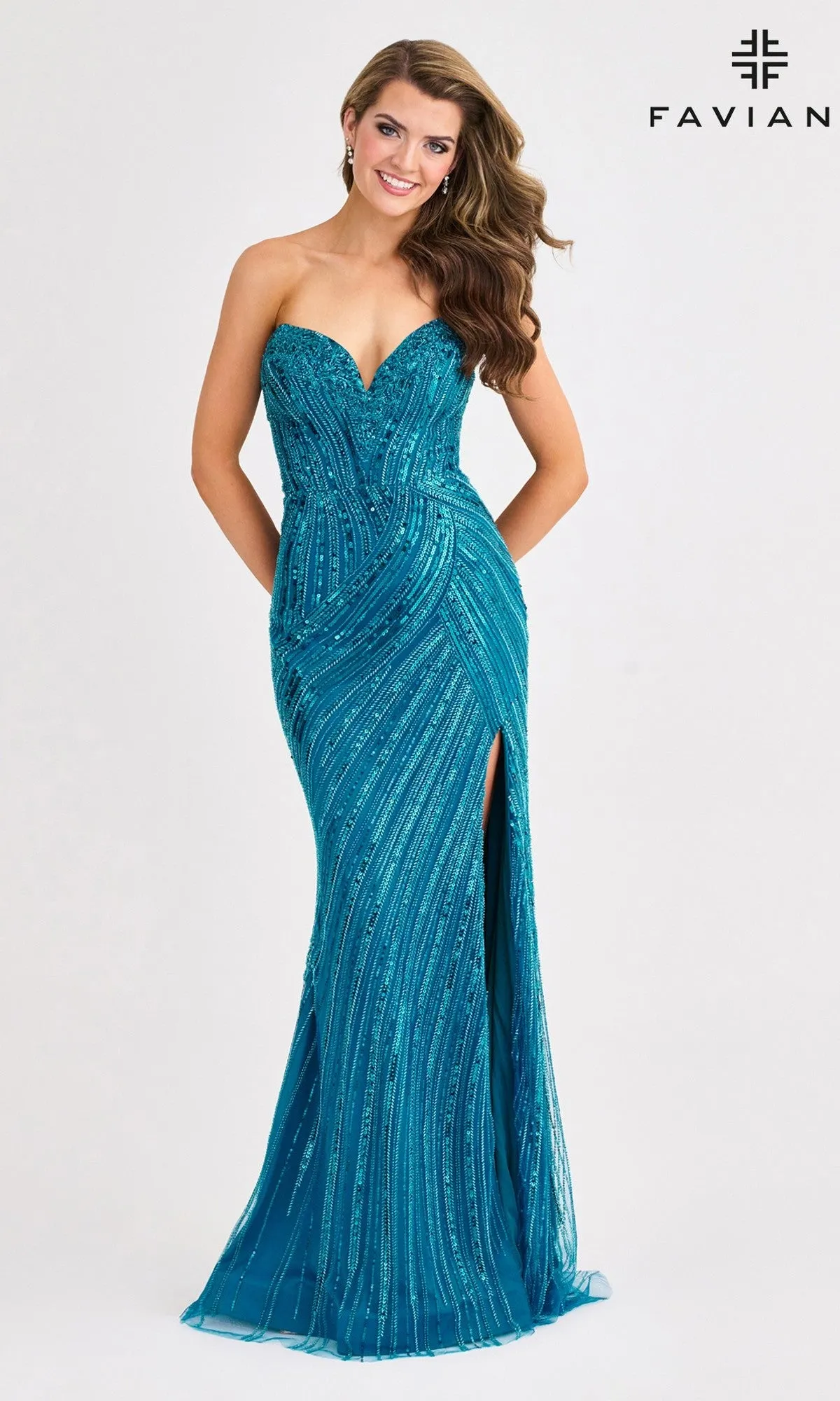 Strapless Long Blue Sequin Prom Dress: Faviana 11411 sold by PromGirl product image thumbnail 4
