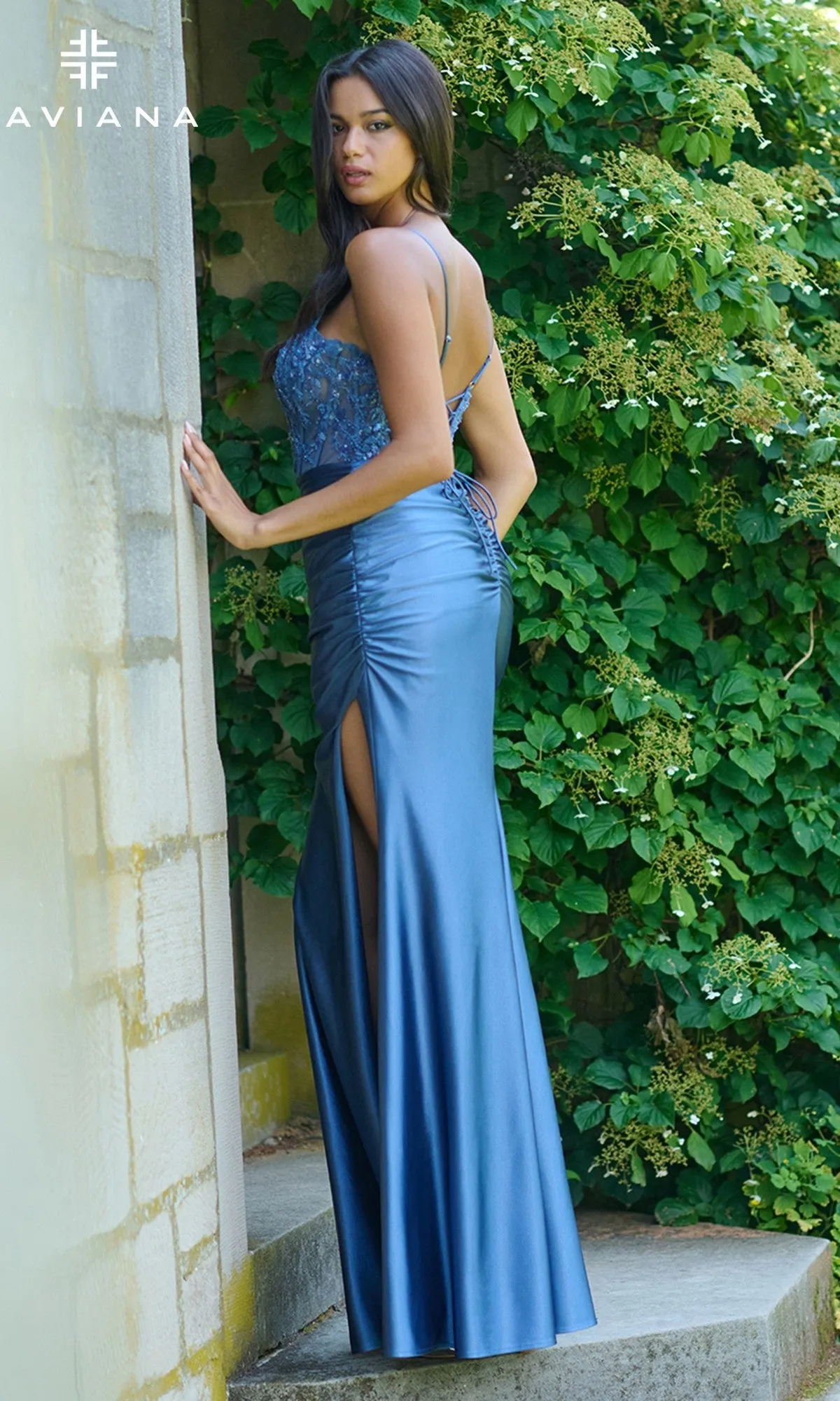 Sheer Lace Corset Long Prom Dress: Faviana 11433 sold by PromGirl product image thumbnail 2