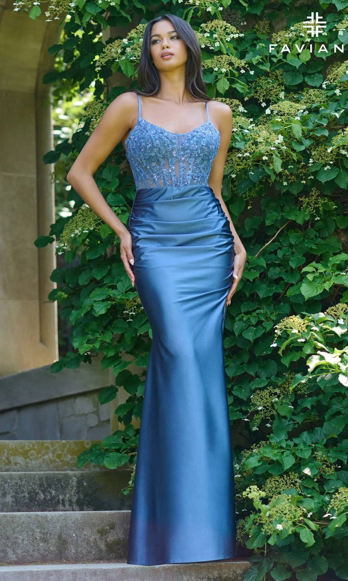 Sheer Lace Corset Long Prom Dress: Faviana 11433 sold by PromGirl product image thumbnail 5