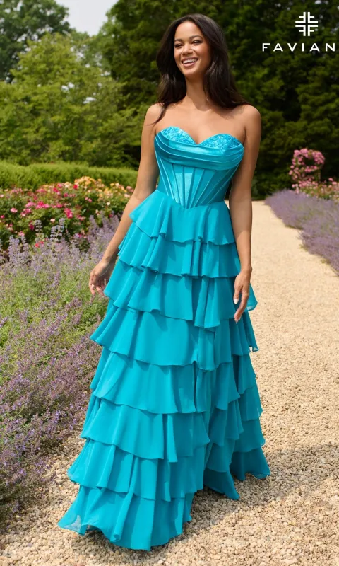 Strapless Long Ruffled Prom Gown: Faviana 11436 sold by PromGirl