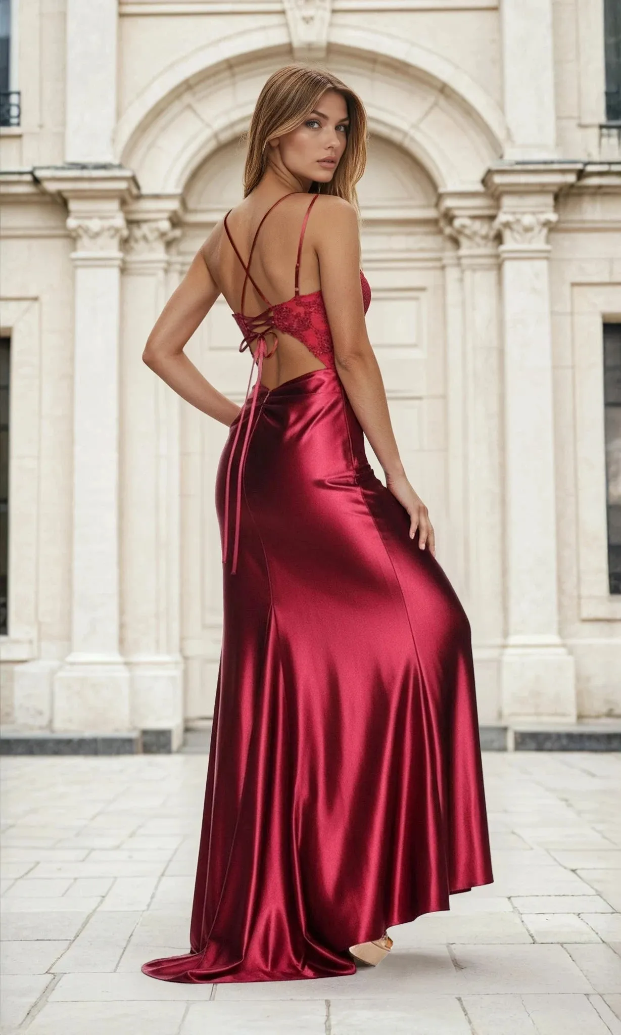 Embroidered Corset Long Burgundy Red Prom Dress L633 sold by PromGirl product image thumbnail 2