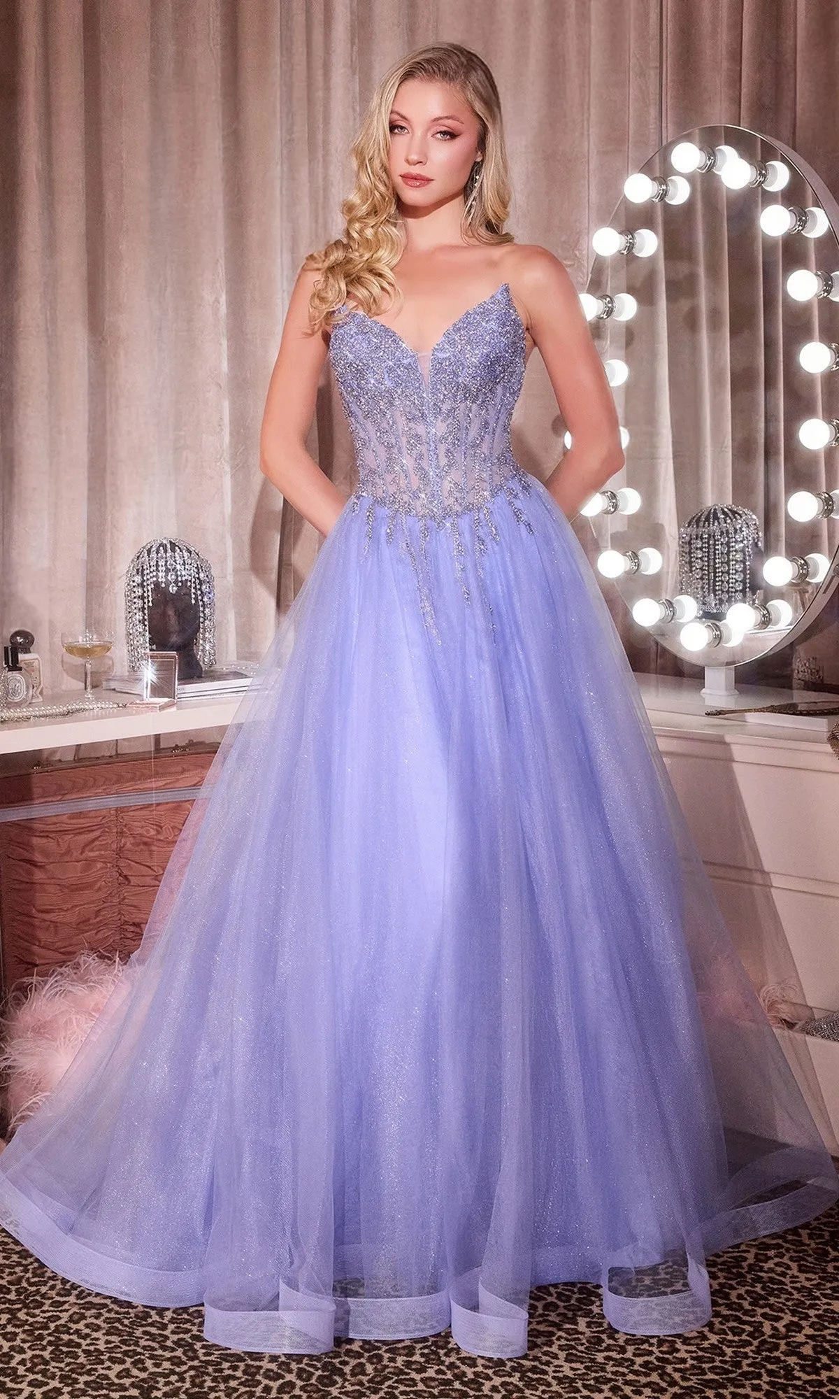 Lace-Up Strapless Prom Ball Gown: Ladivine CD721 sold by PromGirl product image thumbnail 3
