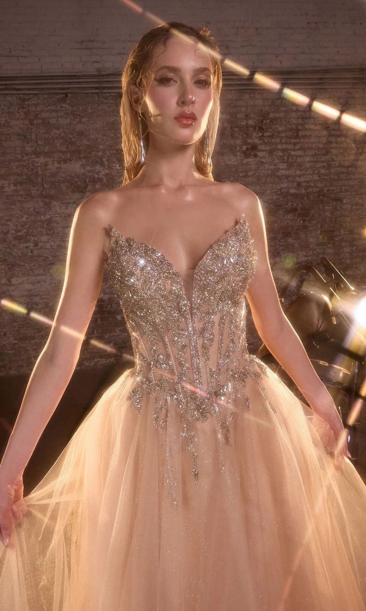 Lace-Up Strapless Prom Ball Gown: Ladivine CD721 sold by PromGirl product image thumbnail 4