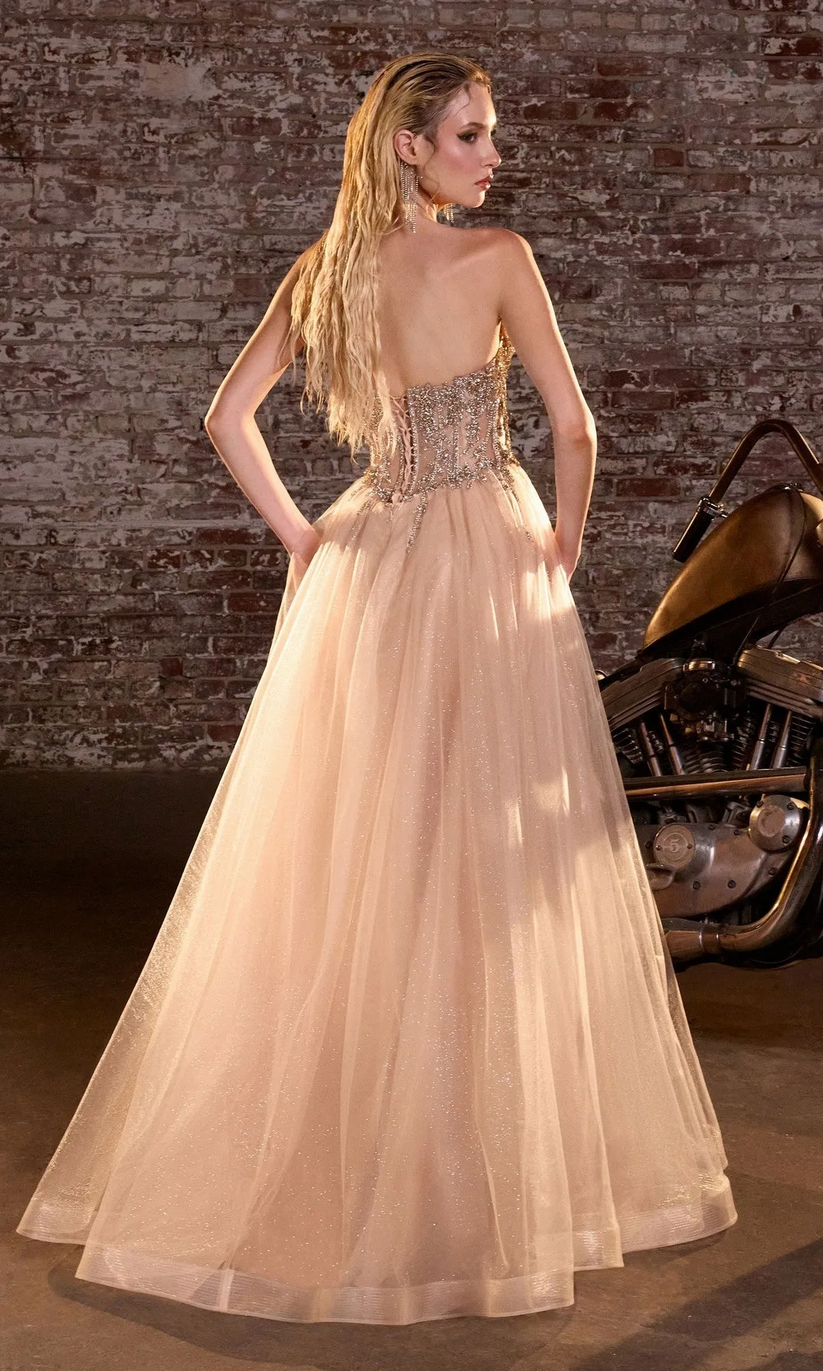Lace-Up Strapless Prom Ball Gown: Ladivine CD721 sold by PromGirl product image thumbnail 2