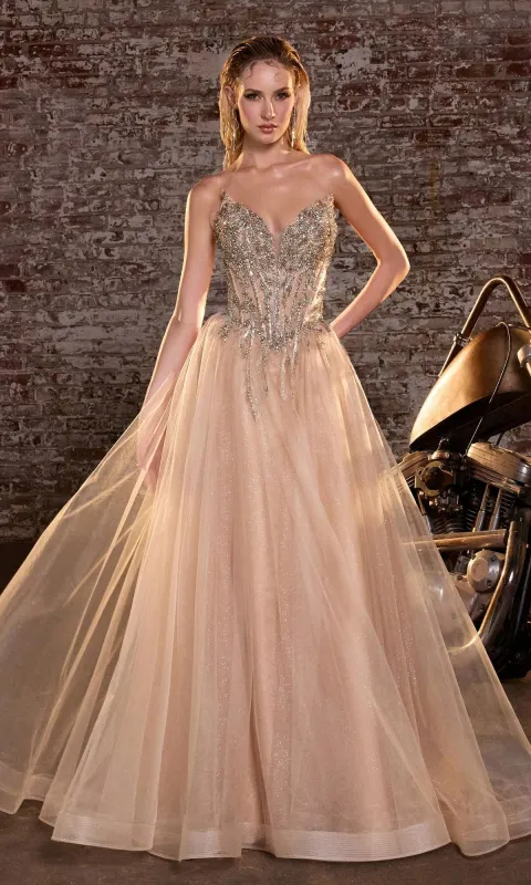 Lace-Up Strapless Prom Ball Gown: Ladivine CD721 sold by PromGirl