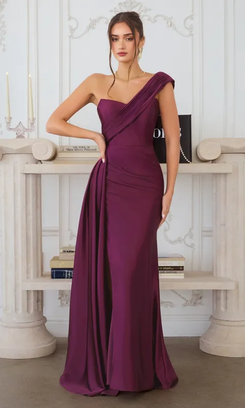 One-Shoulder Long Chiffon Prom Dress: Amoris T817 sold by PromGirl