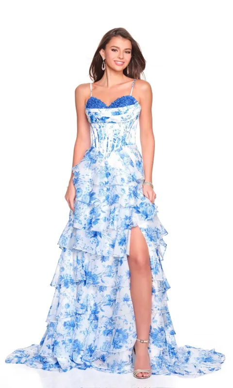Ruffled Long Print Prom Dress: Dave & Johnny 12720 sold by PromGirl