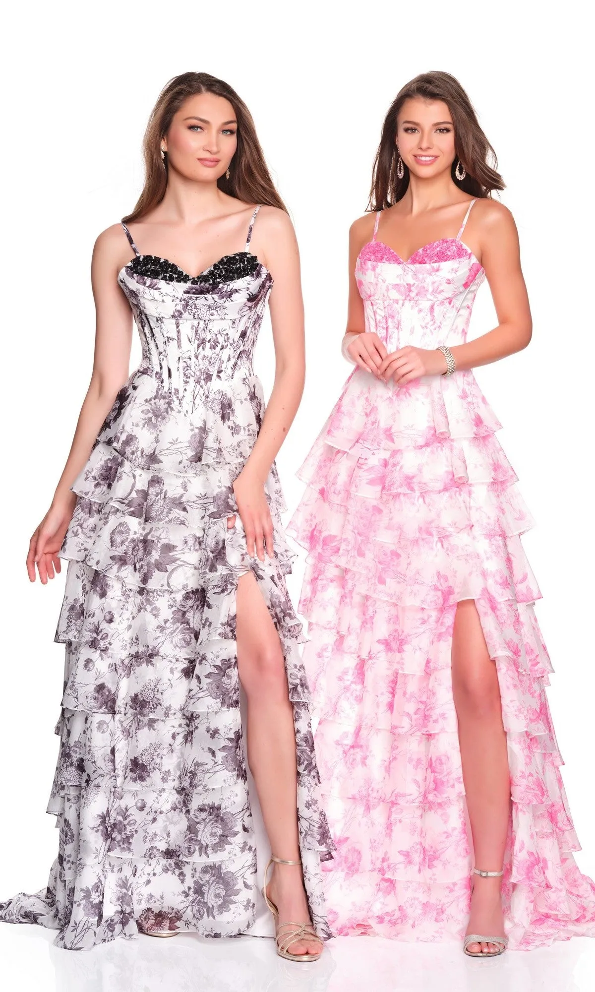 Ruffled Long Print Prom Dress: Dave & Johnny 12720 sold by PromGirl product image thumbnail 3