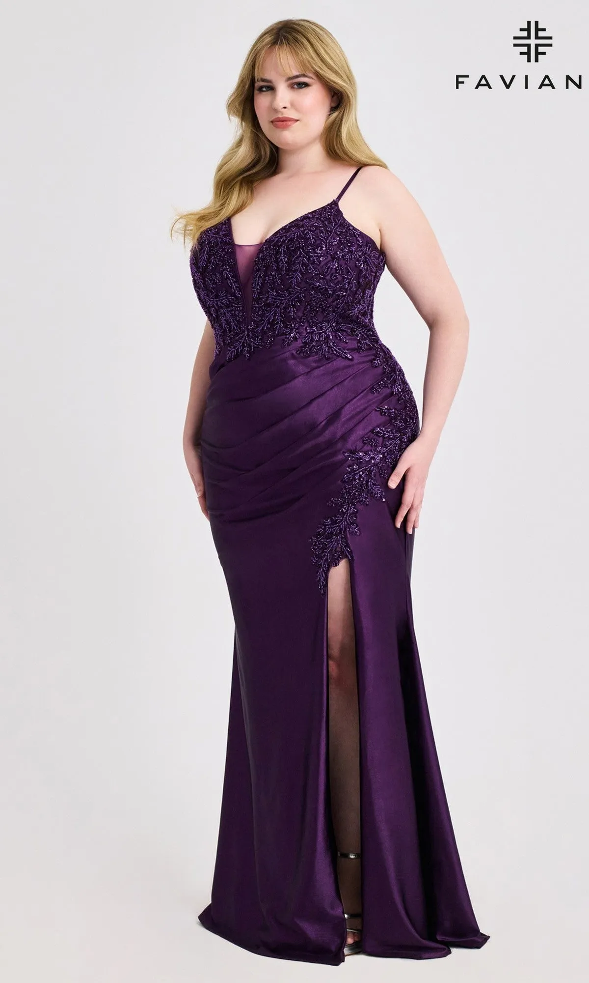 Plus-Size Beaded-Bodice Prom Gown: Faviana 9608 sold by PromGirl