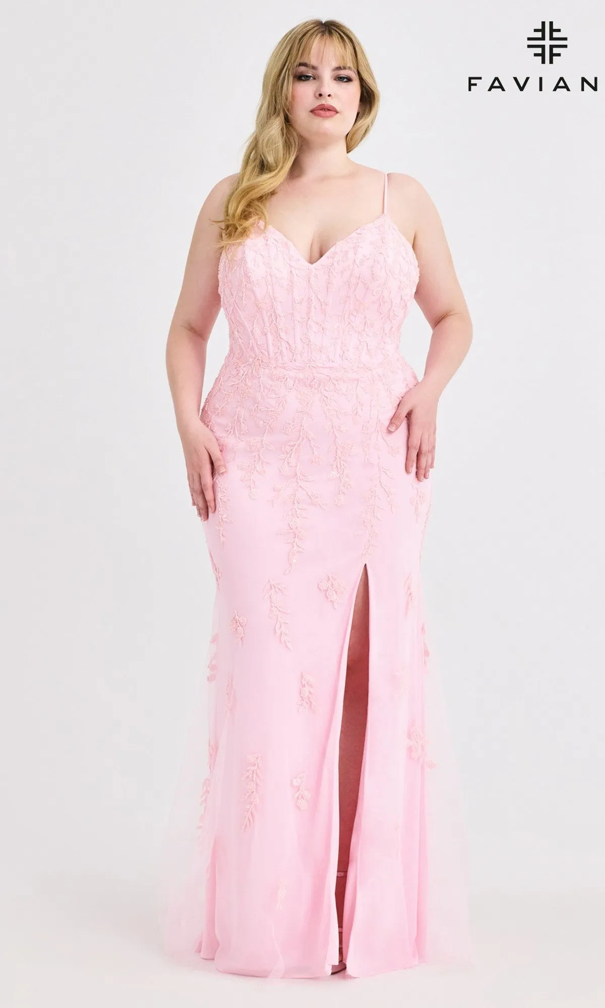 Plus-Size Beaded-Lace Prom Gown: Faviana 9604 sold by PromGirl product image thumbnail 3
