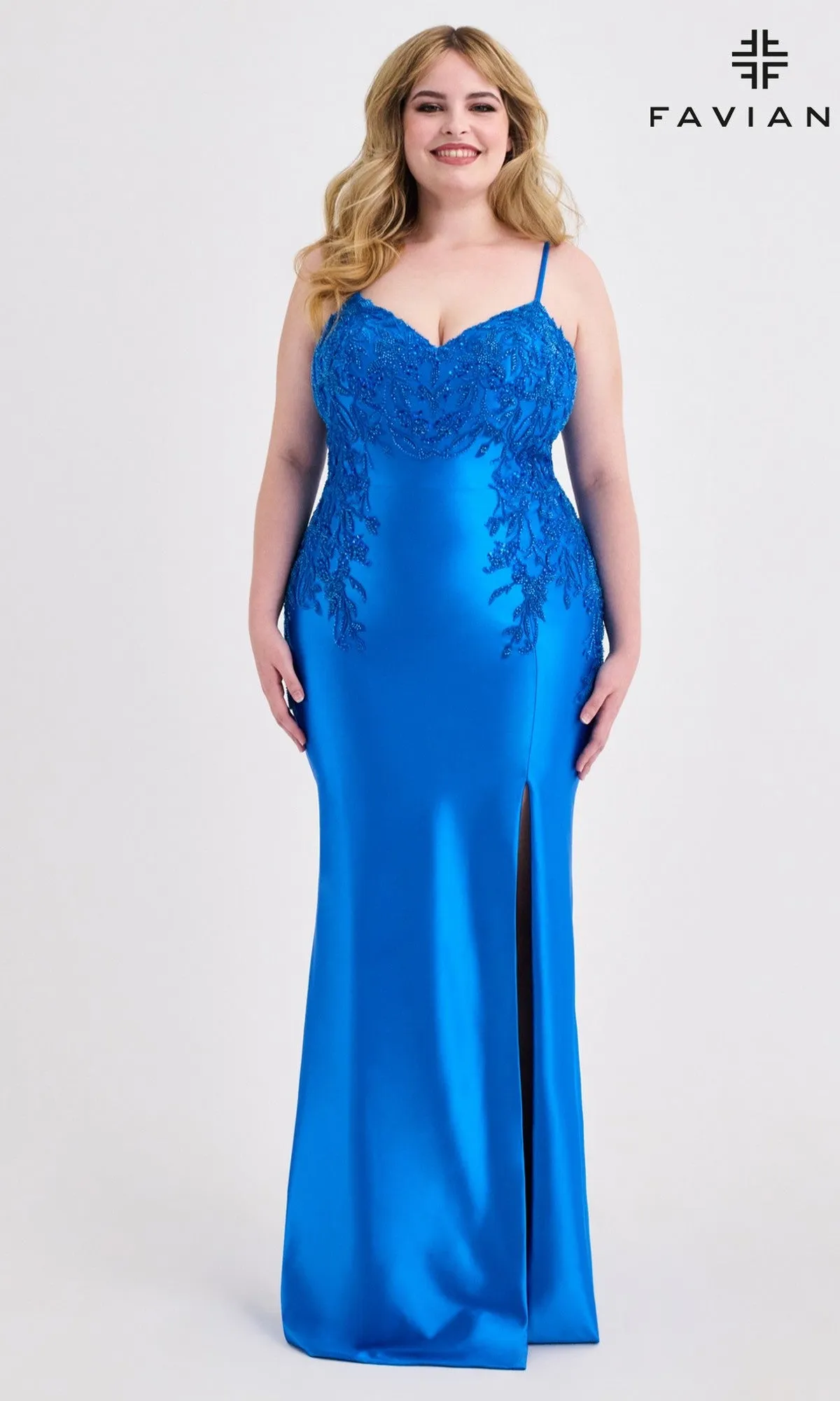 Plus-Size Lace-Up Long Prom Dress: Faviana 9603 sold by PromGirl