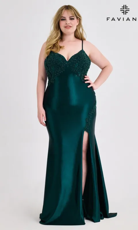 Plus-Size Beaded-Corset Prom Gown: Faviana 9597 sold by PromGirl