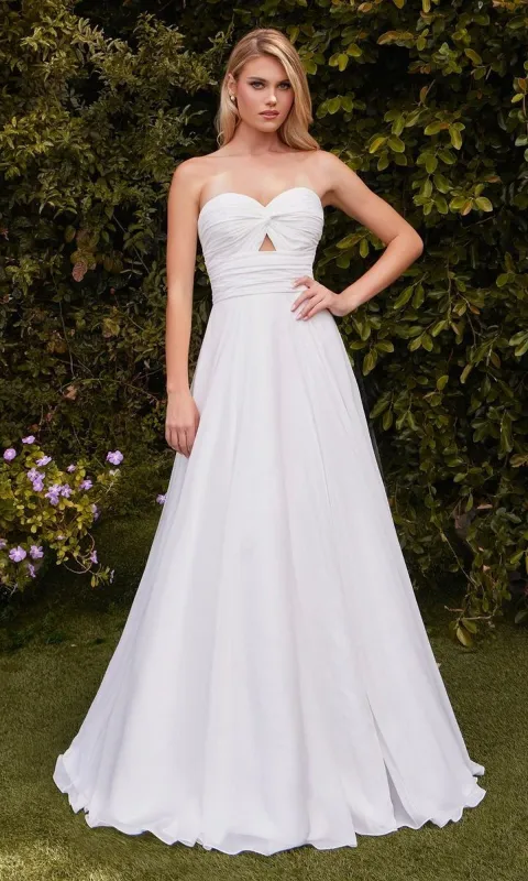 Strapless Long White Prom Gown: Ladivine 7435W sold by PromGirl