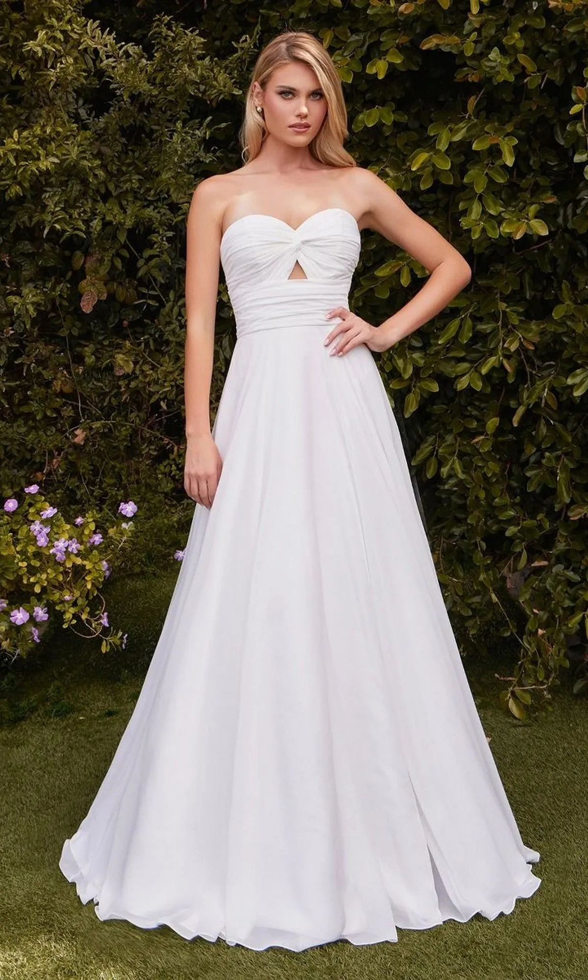 Strapless Long White Prom Gown: Ladivine 7435W sold by PromGirl