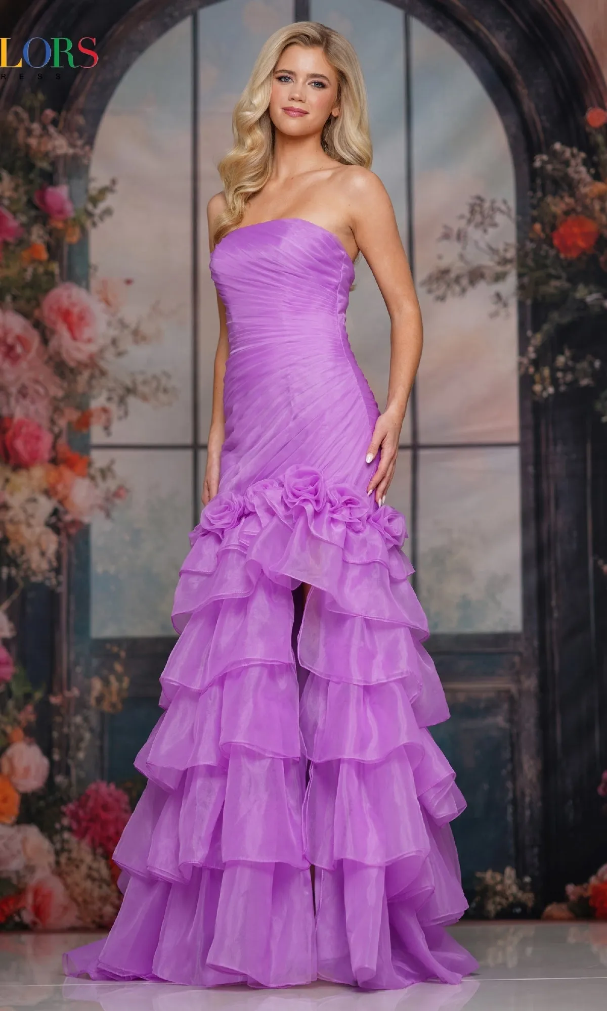 Strapless Long Tiered Prom Gown: Colors Dress 3882 sold by PromGirl
