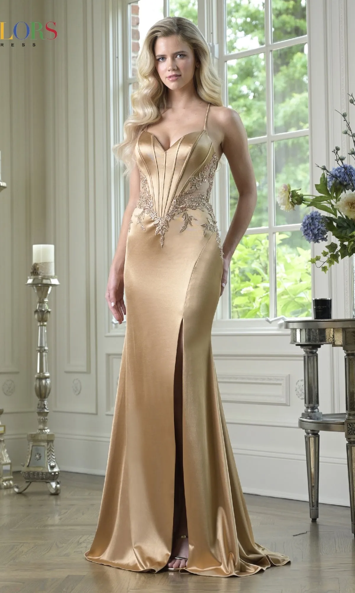 Long Satin Corset Prom Dress: Colors Dress 3908 sold by PromGirl product image thumbnail 3