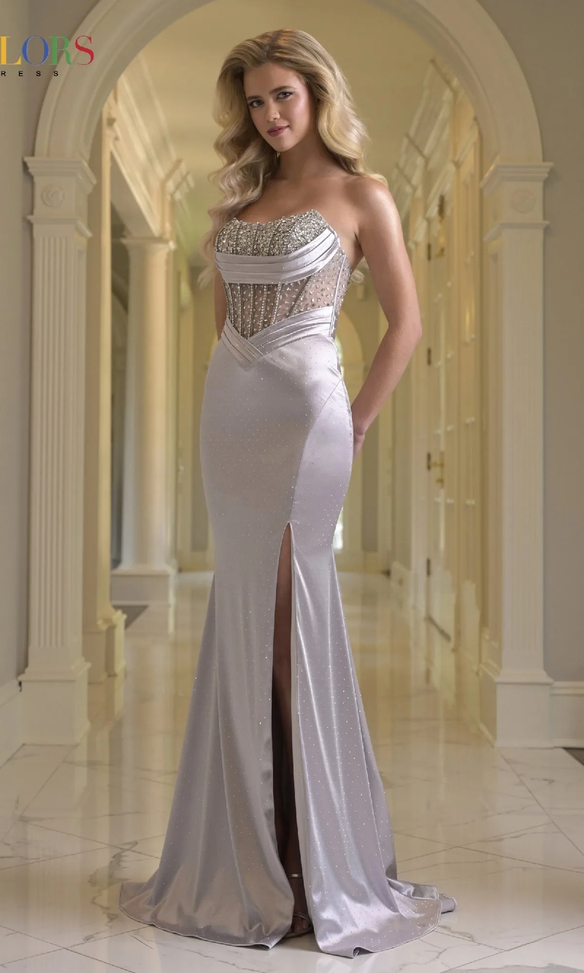 Beaded-Corset Satin Prom Gown: Colors Dress 3932 sold by PromGirl product image thumbnail 4