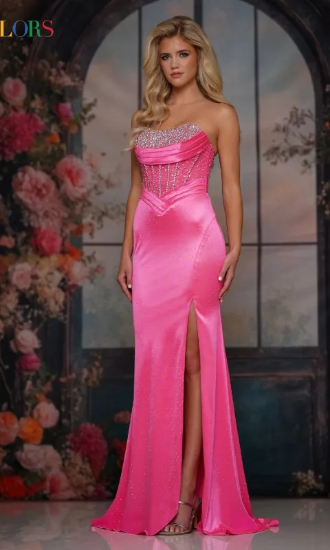 Beaded-Corset Satin Prom Gown: Colors Dress 3932 sold by PromGirl