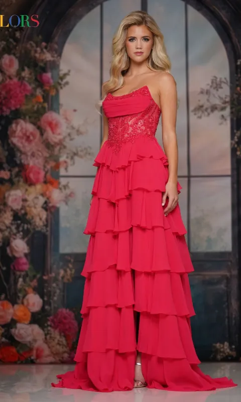 Strapless Long Ruffled Prom Dress: Colors Dress 3934 sold by PromGirl