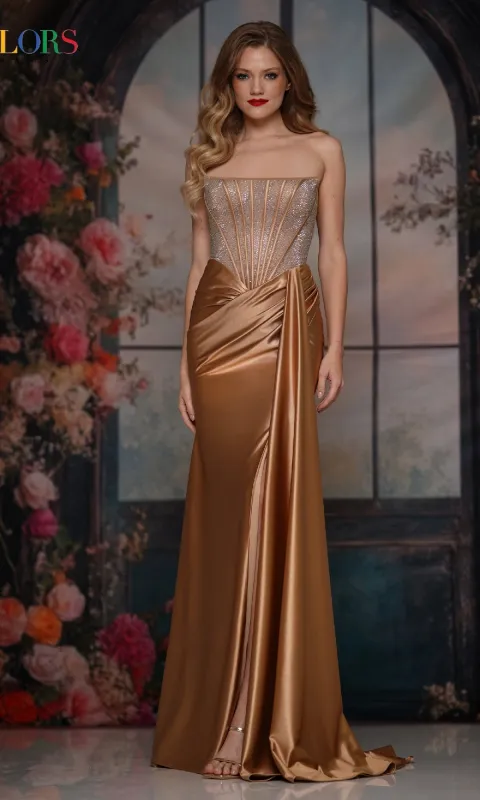 Strapless Long Corset Prom Gown: Colors Dress 3933 sold by PromGirl