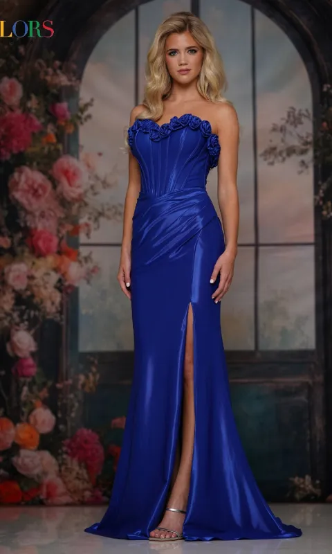 Strapless Long Rosette Prom Gown: Colors Dress 3895 sold by PromGirl
