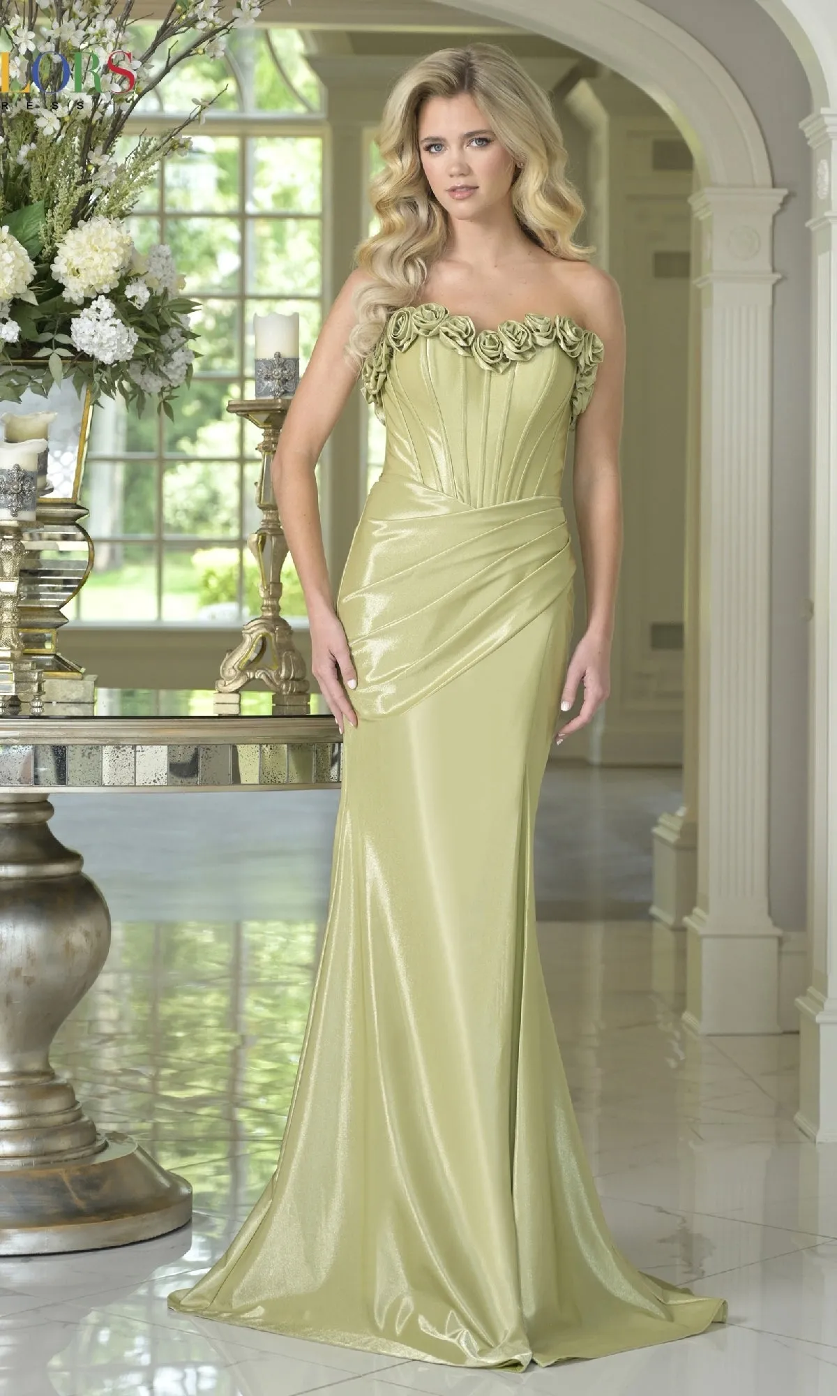 Strapless Long Rosette Prom Gown: Colors Dress 3895 sold by PromGirl product image thumbnail 3