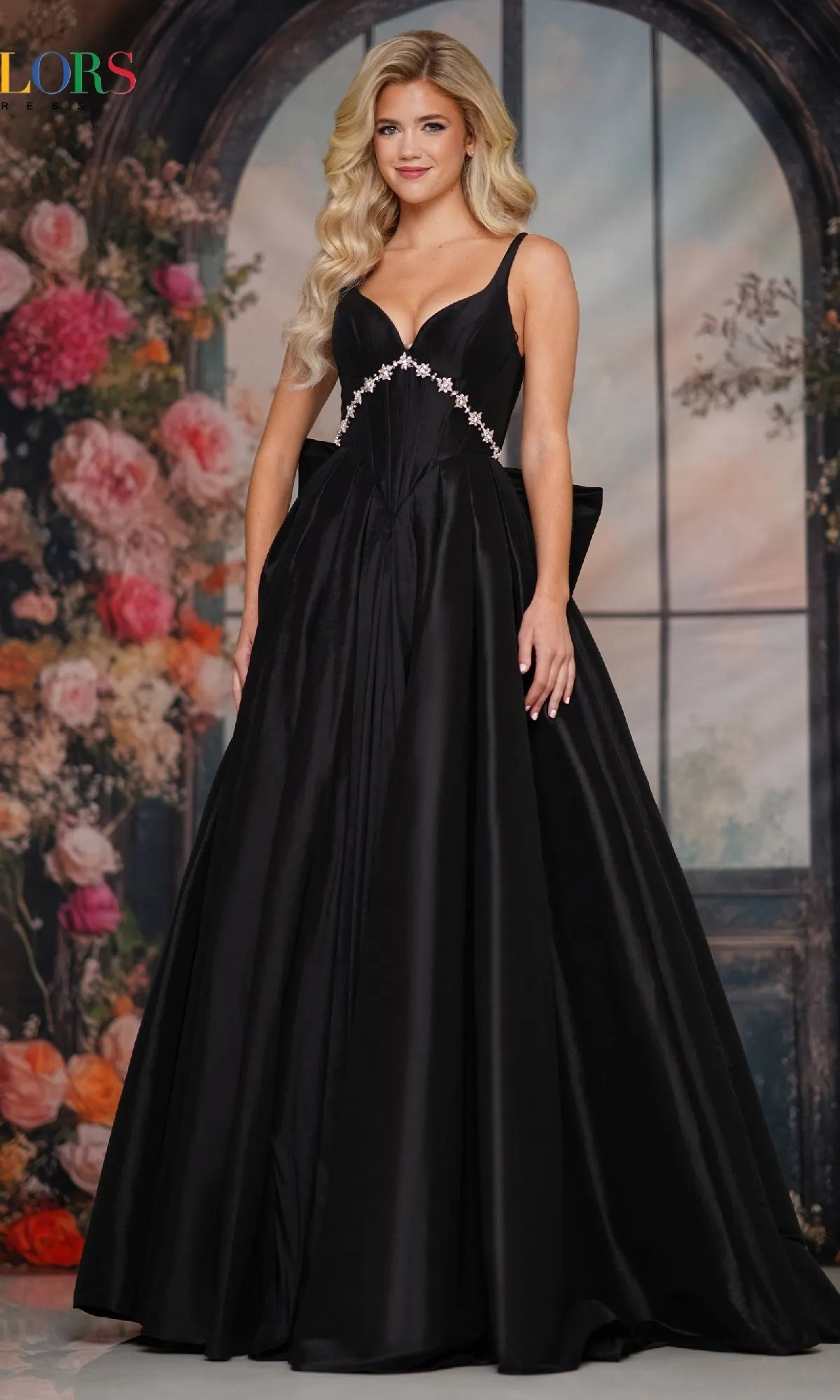 Statement-Bow Long Prom Dress: Colors Dress 3922 sold by PromGirl