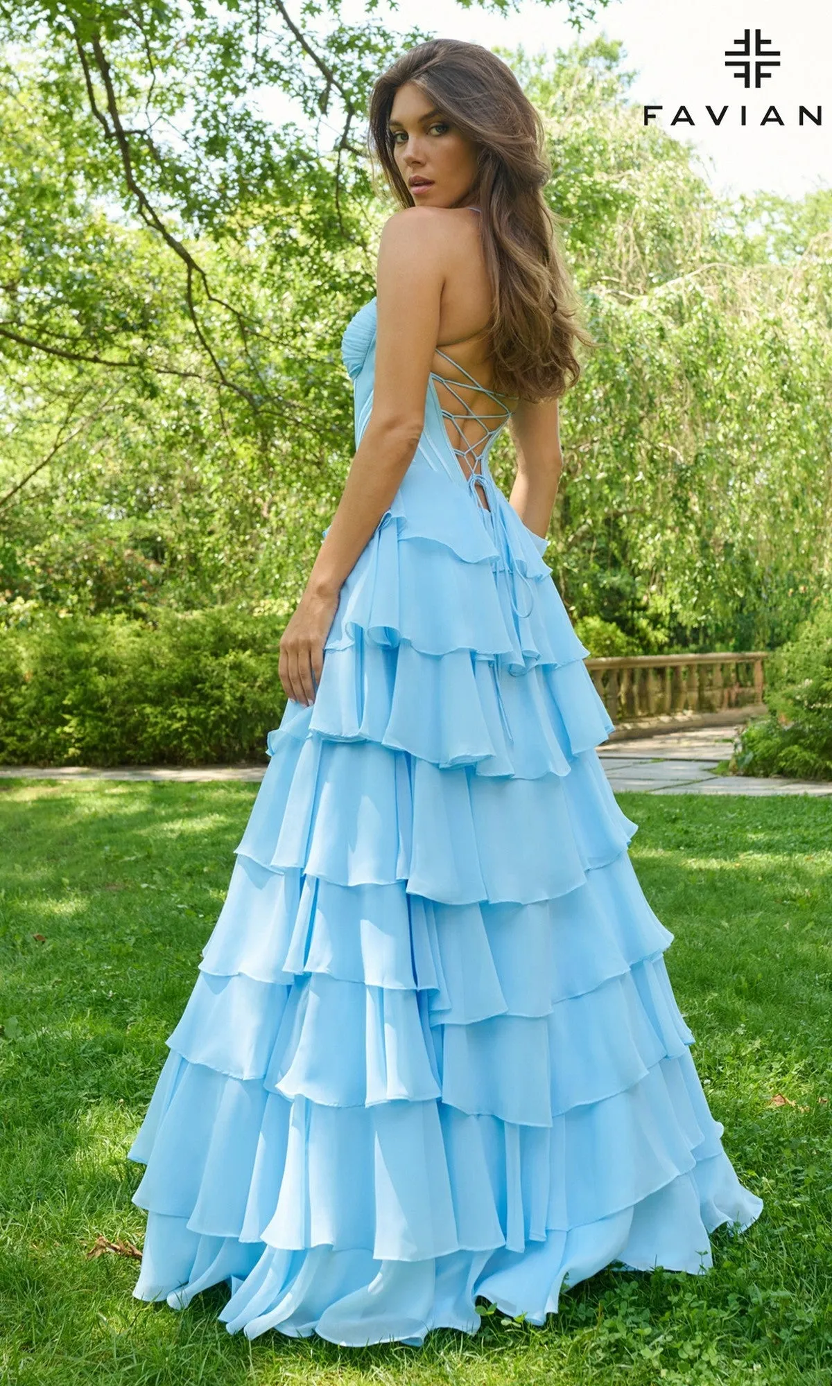 Ruffled Long Chiffon Prom Ball Gown: Faviana 11420 sold by PromGirl product image thumbnail 3