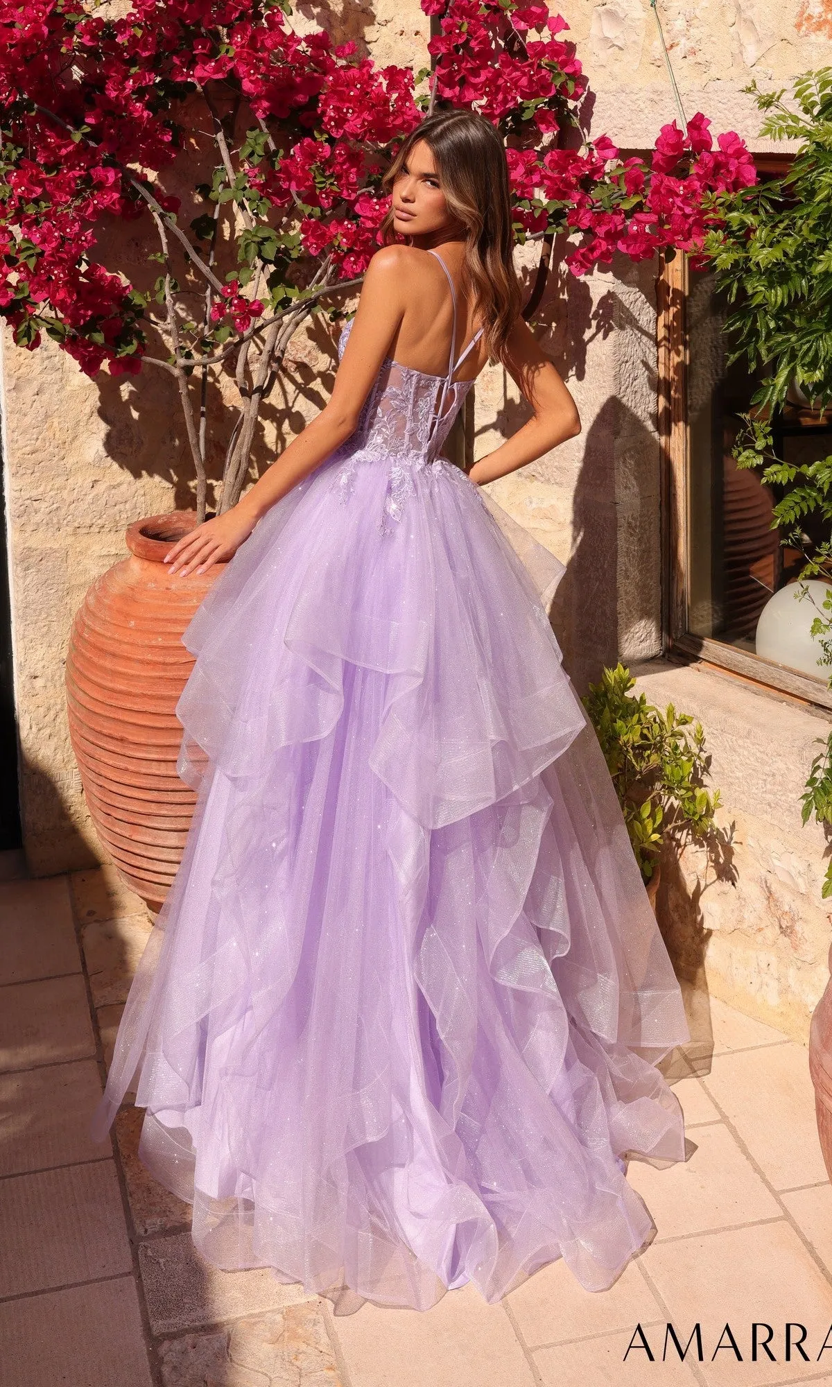 Lace-Up Long Tiered Prom Dress: Amarra 89504 sold by PromGirl product image thumbnail 2
