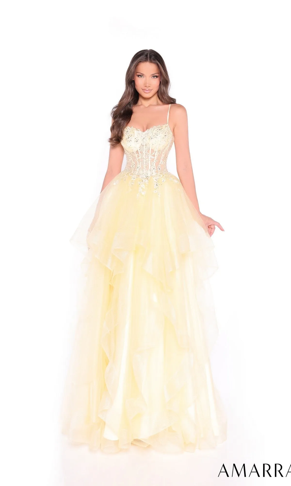 Lace-Up Long Tiered Prom Dress: Amarra 89504 sold by PromGirl product image thumbnail 3