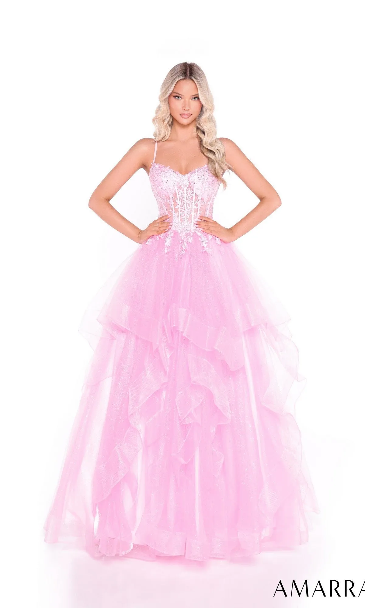 Lace-Up Long Tiered Prom Dress: Amarra 89504 sold by PromGirl product image thumbnail 4