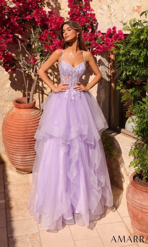 Lace-Up Long Tiered Prom Dress: Amarra 89504 sold by PromGirl
