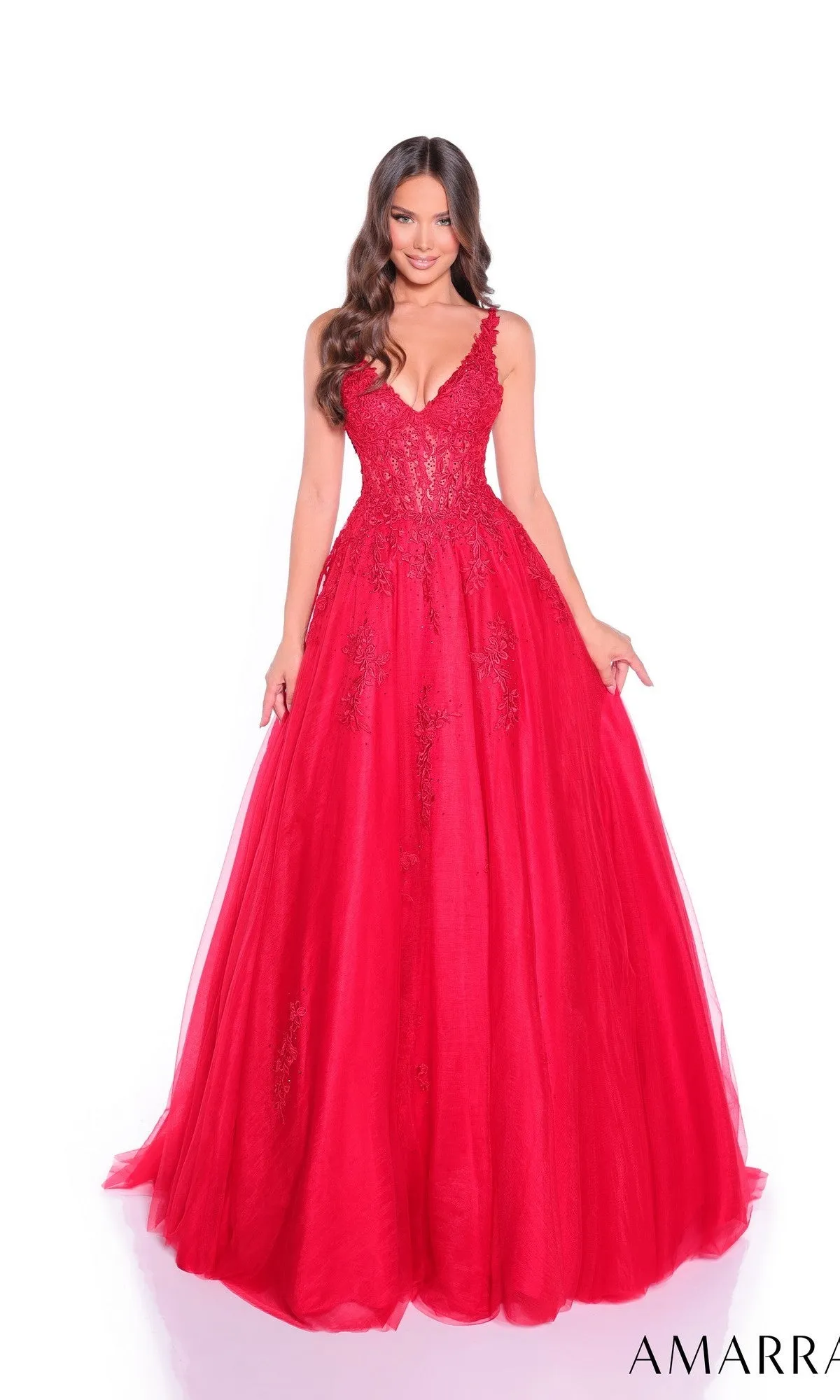 Sheer-Waist Long A-Line Prom Dress: Amarra 89523 sold by PromGirl product image thumbnail 3