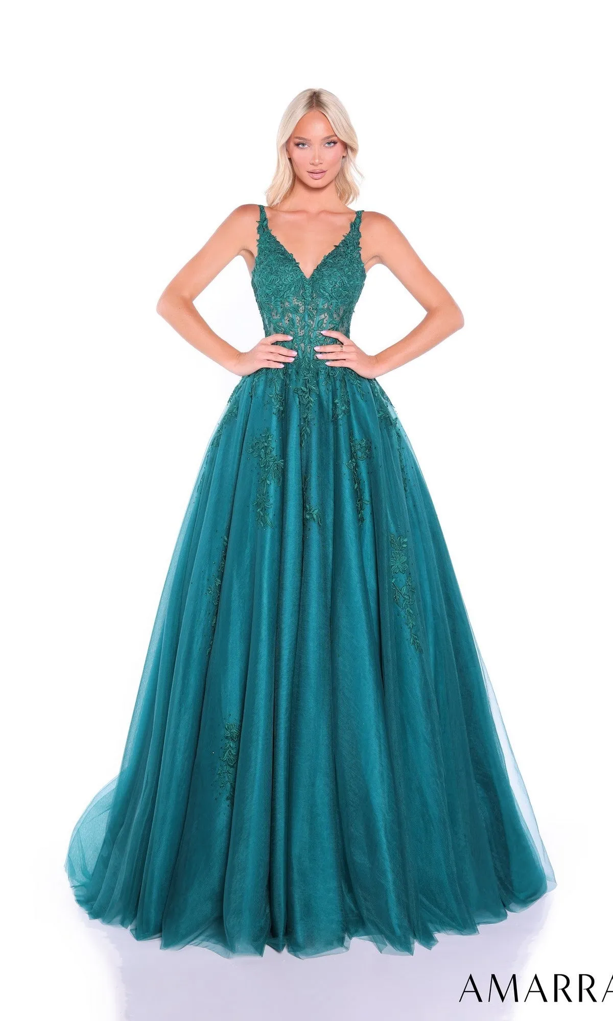 Sheer-Waist Long A-Line Prom Dress: Amarra 89523 sold by PromGirl product image thumbnail 4